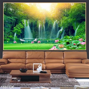 Tranh hoa sen, cá chép và thác nước Tranh hoa sen, cá chép và thác nước