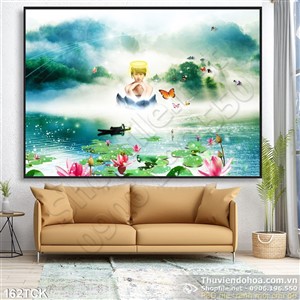 Tranh hoa sen, cá chép hiện đại Tranh hoa sen, cá chép hiện đại