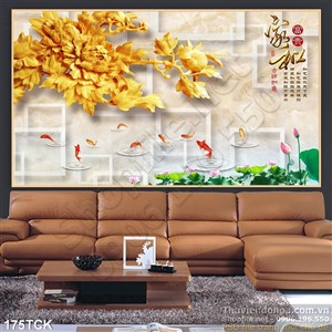 Tranh hoa sen, cá chép và hoa cúc Tranh hoa sen, cá chép và hoa cúc