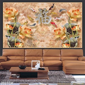 Tranh hoa sen, cá chép giả ngọc tài lộc Tranh hoa sen, cá chép giả ngọc tài lộc