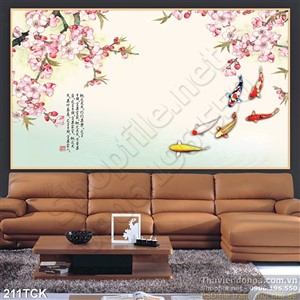 Tranh hoa sen, cá chép mùa xuân