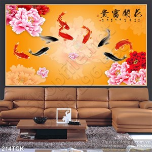 Tranh hoa sen, cá chép quần hội trang trí