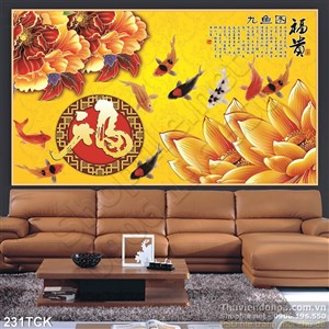 Tranh hoa sen, cá chép kim tiền nghệ thuật Tranh hoa sen, cá chép kim tiền nghệ thuật