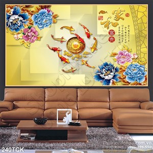 Tranh hoa sen, cá chép quần hội Tranh hoa sen, cá chép quần hội