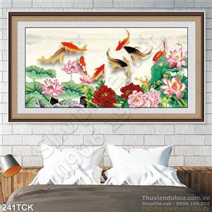 Tranh hoa sen, cá chép phong thủy Tranh hoa sen, cá chép phong thủy
