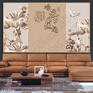 Tranh hoa sen, cá chép điêu khắc gỗ Tranh hoa sen, cá chép điêu khắc gỗ