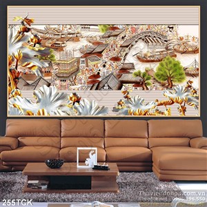 Tranh hoa sen, cá chép và phong cảnh Tranh hoa sen, cá chép và phong cảnh