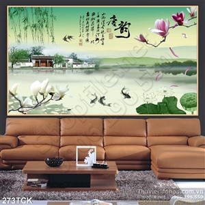Tranh hoa sen, cá chép phong thủy Tranh hoa sen, cá chép phong thủy