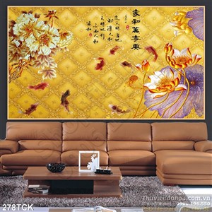 Tranh hoa sen, cá chép kim tiền tài lộc Tranh hoa sen, cá chép kim tiền tài lộc