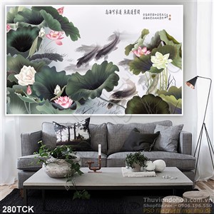 Tranh hoa sen, cá chép phong thủy Tranh hoa sen, cá chép phong thủy