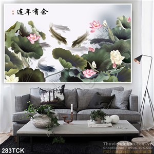 Tranh hoa sen, cá chép thư pháp trang trí Tranh hoa sen, cá chép thư pháp trang trí