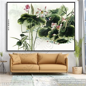 Tranh hoa sen, cá chép thư pháp treo tường Tranh hoa sen, cá chép thư pháp treo tường