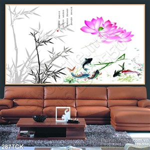 Tranh hoa sen, cá chép thư pháp đẹp Tranh hoa sen, cá chép thư pháp đẹp