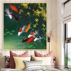 Tranh hoa sen, cá chép nghệ thuật trang trí Tranh hoa sen, cá chép nghệ thuật trang trí