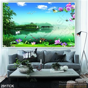 Tranh hoa sen, cá chép phong cảnh Tranh hoa sen, cá chép phong cảnh