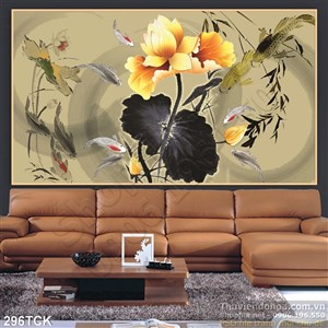 Tranh hoa sen, cá chép thư pháp trang trí Tranh hoa sen, cá chép thư pháp trang trí