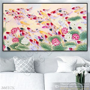 Tranh hoa sen, cá chép nghệ thuật