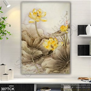 Tranh hoa sen thư pháp Tranh hoa sen thư pháp