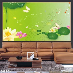 Tranh hoa sen, cá chép dán tường Tranh hoa sen, cá chép dán tường