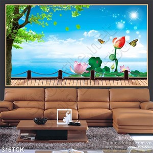 Tranh hoa sen, cá chép dán tường đẹp Tranh hoa sen, cá chép dán tường đẹp