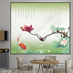 Tranh hoa sen, cá chép phong thủy