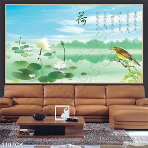 Tranh hoa sen, cá chép thư pháp độc đáo