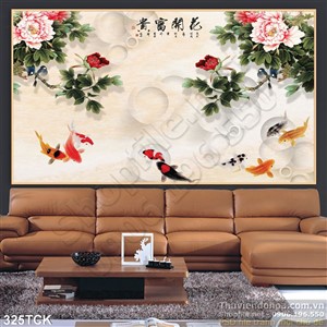 Tranh hoa sen, cá chép mẫu đơn phong thủy Tranh hoa sen, cá chép mẫu đơn phong thủy