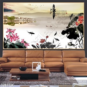 Tranh hoa sen, cá chép thư pháp nghệ thuật Tranh hoa sen, cá chép thư pháp nghệ thuật