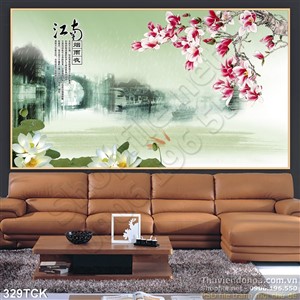 Tranh hoa sen, cá chép hoa mùa xuân Tranh hoa sen, cá chép hoa mùa xuân