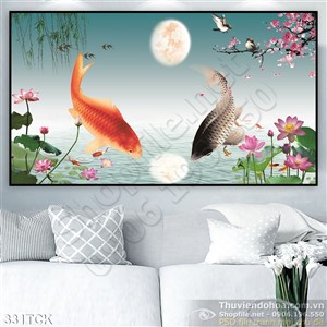 Tranh cá chép lý ngư vọng nguyệt psd Tranh cá chép lý ngư vọng nguyệt psd