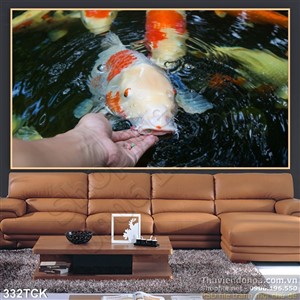 Tranh hoa sen, cá chép treo tường trang trí Tranh hoa sen, cá chép treo tường trang trí