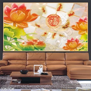 Tranh hoa sen, cá chép hội tụ giả ngọc Tranh hoa sen, cá chép hội tụ giả ngọc