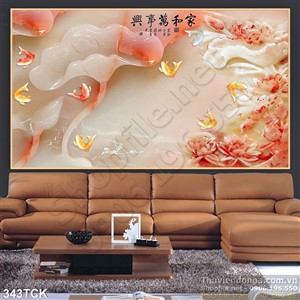 Tranh hoa sen, cá chép giả ngọc trang trí Tranh hoa sen, cá chép giả ngọc trang trí