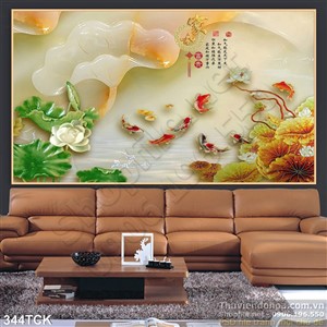 Tranh hoa sen, cá chép giả ngọc nghệ thuật Tranh hoa sen, cá chép giả ngọc nghệ thuật