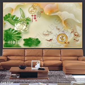 Tranh hoa sen, cá chép kim tiền giả ngọc Tranh hoa sen, cá chép kim tiền giả ngọc