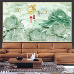 Tranh hoa sen, cá chép giả ngọc cẩm thạch Tranh hoa sen, cá chép giả ngọc cẩm thạch