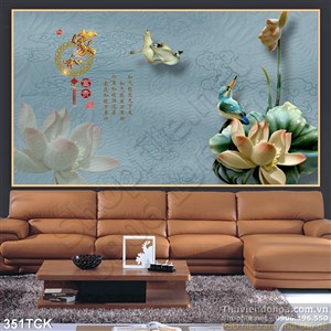 Tranh hoa sen, cá chép giả ngọc dán tường Tranh hoa sen, cá chép giả ngọc dán tường