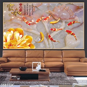 Tranh hoa sen, cá chép giả ngọc kim tiền Tranh hoa sen, cá chép giả ngọc kim tiền