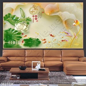 Tranh hoa sen, cá chép thư pháp trang trí Tranh hoa sen, cá chép thư pháp trang trí