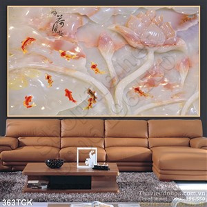 Tranh hoa sen, cá chép giả ngọc nghệ thuật Tranh hoa sen, cá chép giả ngọc nghệ thuật