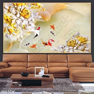 Tranh hoa sen, cá chép họi tụ kim tiền Tranh hoa sen, cá chép họi tụ kim tiền