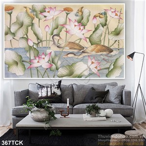 Tranh hoa sen, cá chép dán tường đẹp Tranh hoa sen, cá chép dán tường đẹp