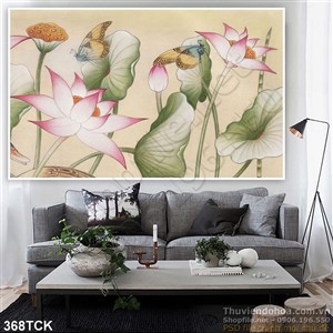 Tranh hoa sen, cá chép dán tường nghệ thuật Tranh hoa sen, cá chép dán tường nghệ thuật