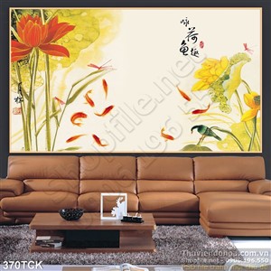Tranh hoa sen, cá chép nghệ thuật dán tường Tranh hoa sen, cá chép nghệ thuật dán tường