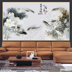 Tranh hoa sen, cá chép thư pháp treo tường Tranh hoa sen, cá chép thư pháp treo tường