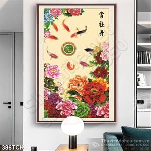 Tranh hoa sen, cá chép quần tụ kim tiền Tranh hoa sen, cá chép quần tụ kim tiền
