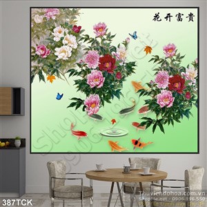 Tranh hoa sen, cá chép dán tường trang trí Tranh hoa sen, cá chép dán tường trang trí