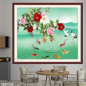 Tranh hoa sen, cá chép quần tụ nghệ thuật Tranh hoa sen, cá chép quần tụ nghệ thuật