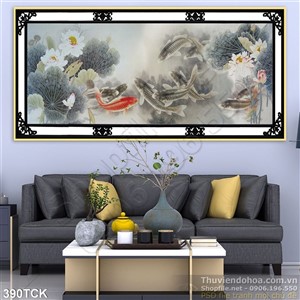 Tranh hoa sen, cá chép giả ngọc trang trí Tranh hoa sen, cá chép giả ngọc trang trí