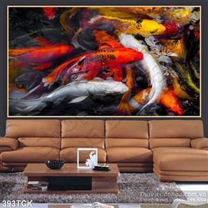 Tranh hoa sen, cá chép quần tụ Tranh hoa sen, cá chép quần tụ